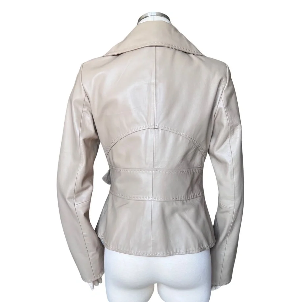Cache Tan Leather Fitted Jacket W/Removable Fur Collar Size 10 NWT Rare Find!! - Picture 8 of 11